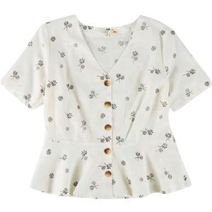 Linen Rayon White Floral Top
